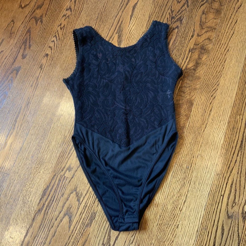 VTG Y2K‎ 90s Black Knit Lace Bodysuit Sheer Sz S Whimsigoth Grunge Witchy EUC